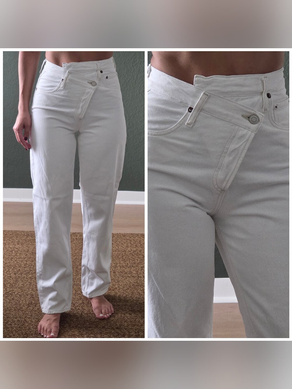 AGOLDE Criss Cross Straight Jeans in White, size 24, AGOLDE Asymmetric Jeans